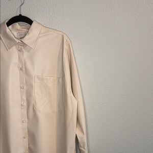 Vegan leather Cream Button Down Shirt